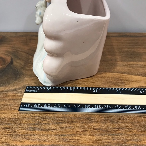 Vintage Pink Ceramic Baby Holding Star And Teddy Nursery Decor Planter Japan - Picture 5 of 12